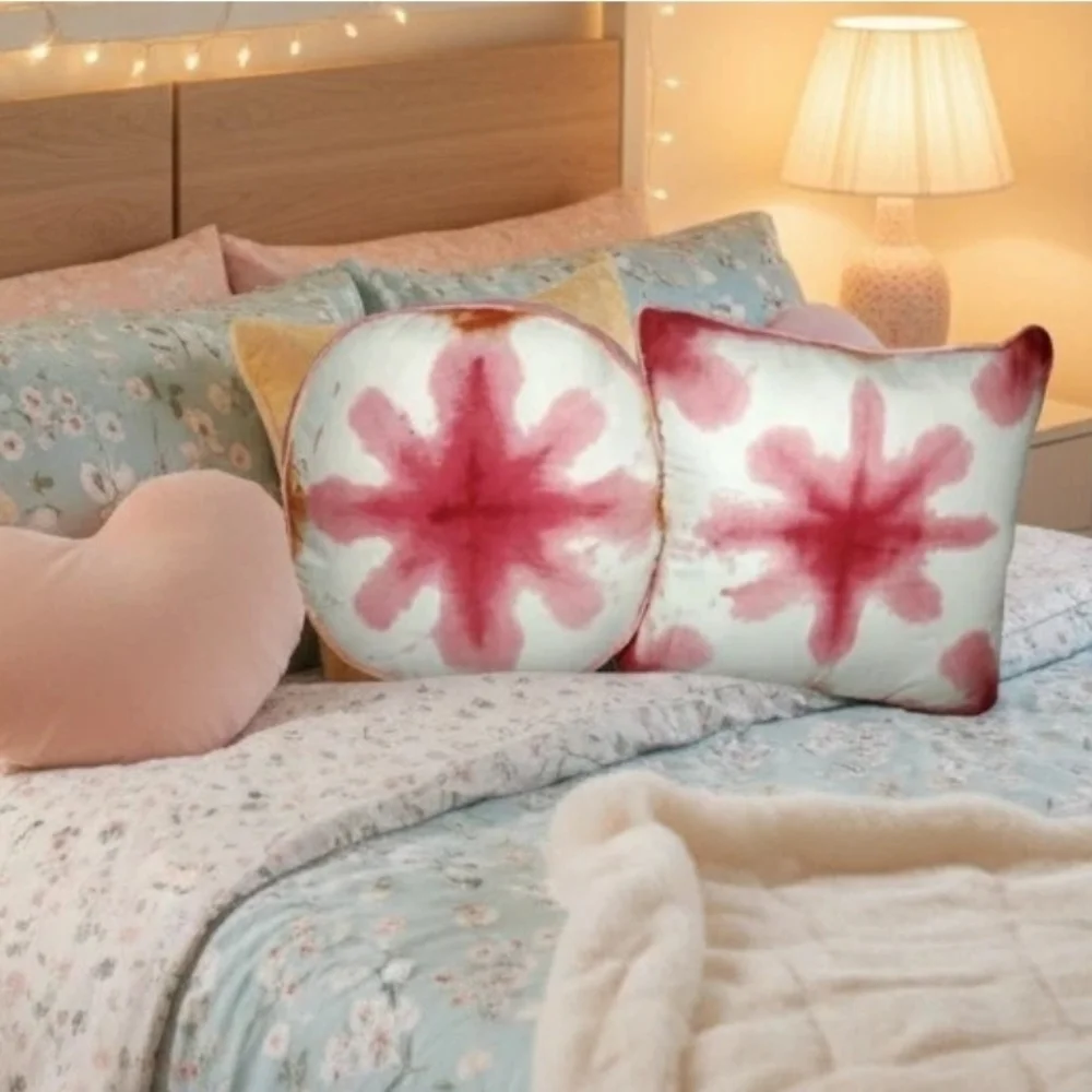 Y2K Two Dan River Throw Pillows Tie dye Reversable, Pink-Orange Round,Square 14" - Picture 1 of 7